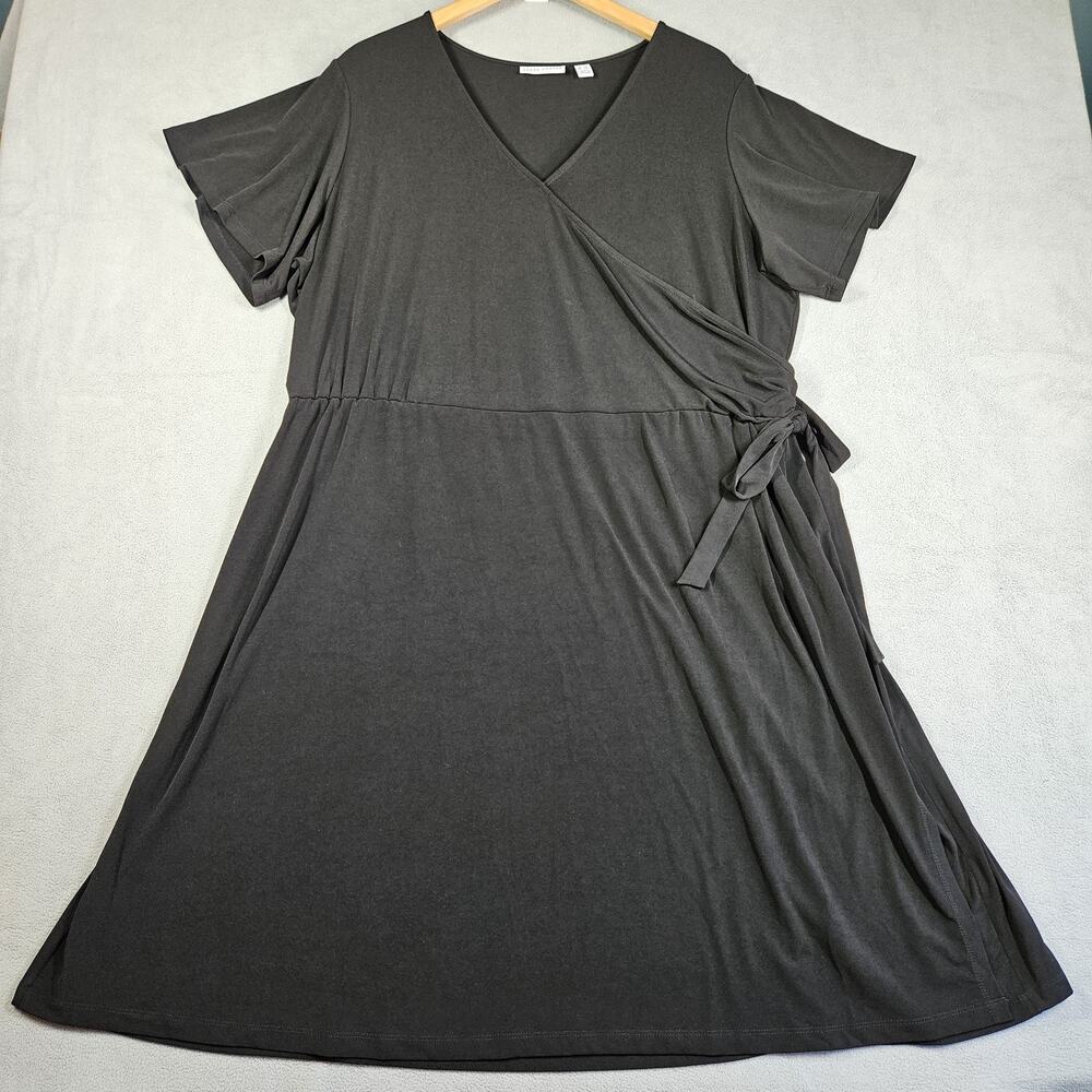Susan Graver Dress Size 2X Faux Wrap Stretch Liquid Knit Short Sleeve Minimalist